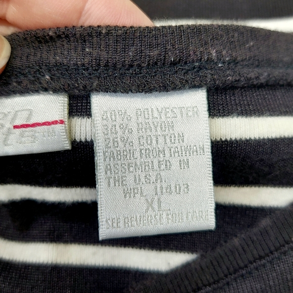 Vintage Design Assets B&W Sailor Striped Boat Neck Top with 3/4 Sleeves Sz XL - Picture 5 of 10